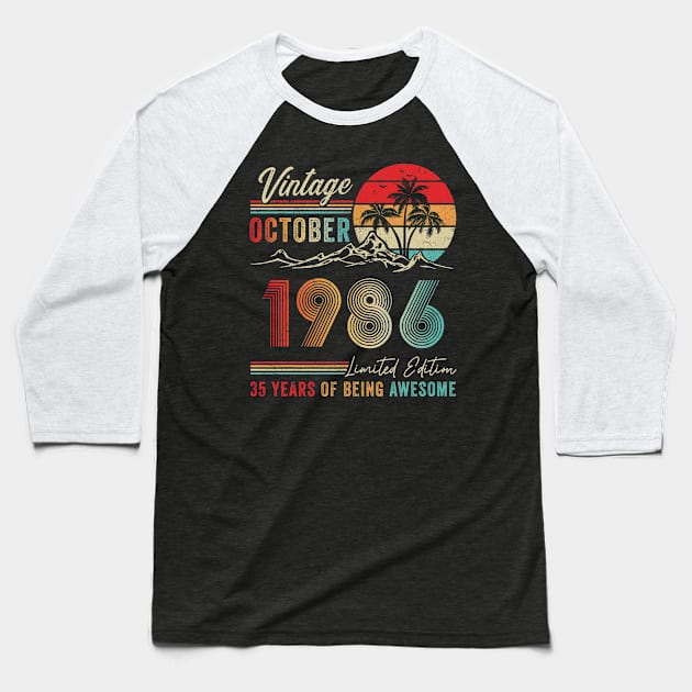 35 Years Old 35th Birthday Decoration Vintage October 1986 Baseball T-Shirt by TMSTORE